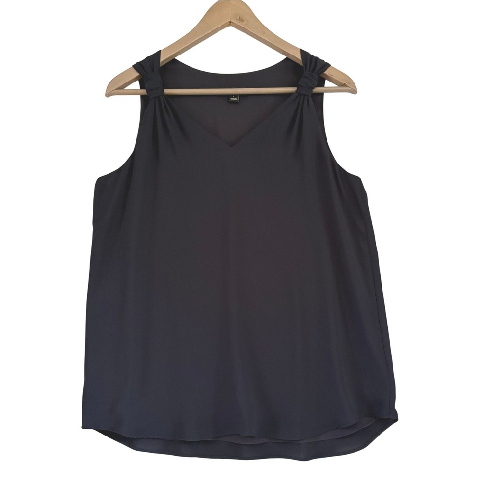 Ann Taylor Navy Blue Sleeveless V-Neck Knot Shoulder Layered‎ Lined Blouse Small